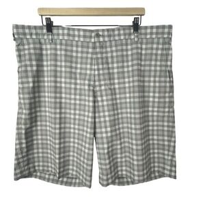 Nike Golf Shorts Mens 42 Performance Grey White Plaid Stretch Flat‎ Front 452712